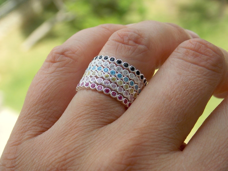 Blue diamonds ring CZ engagement ring Pave ring Black stone eternity ring micro pave SALE