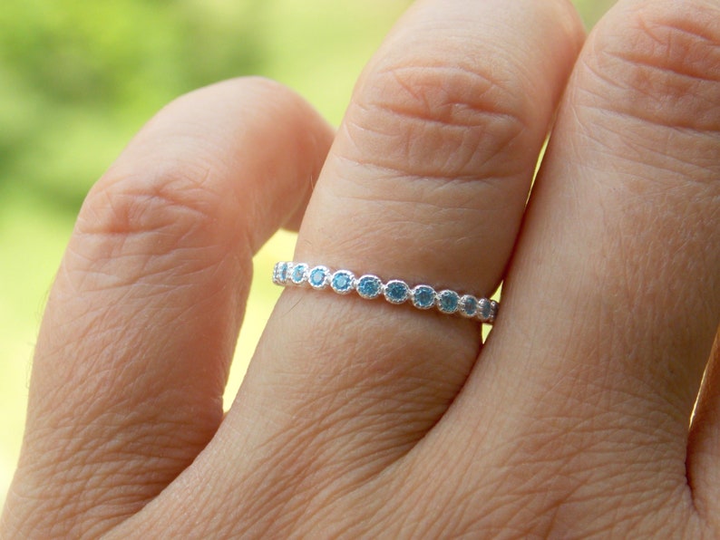 Blue diamonds ring CZ engagement ring Pave ring Black stone eternity ring micro pave SALE