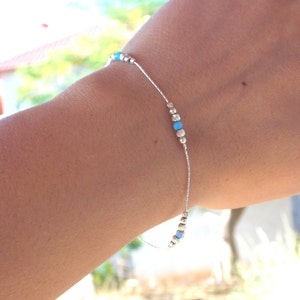 Opal bracelet - Silver Opal bracelet -  Blue opal bracelet -Sterling silver bracelet - Dot bracelet - Delicate bracelet - Simple bra