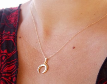 Collar de cuerno relleno de oro: dije de luna creciente