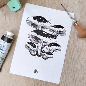 Linocut | mushroom print | goblincore