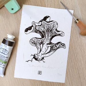 Linocut | mushroom print | goblincore