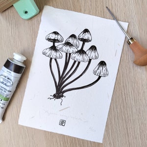 Linocut | mushroom print | goblincore