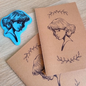 Handprinted Notebook A5, Handmade stationery, Kraft paper covers, Blank or lined pages, Journal, Sketchbook