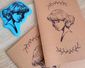 Handprinted A5 Notebook, Handmade Stationery, Kraft Paper Cover, Blank or Lined Pages - Journal, Sketchbook