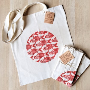 Japanese tote bag | Koinobori | linoprint | cotton tote bag | koi fish