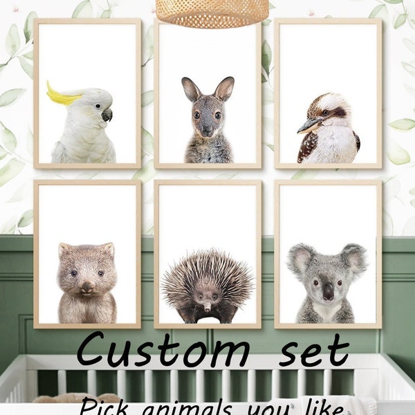 Australian Animal Prints, Nursery Animal Wall Art, Make Personal a Set, Custom Set of 6 Prints, Baby Animal Prints, Nursery Decor DIGITAL