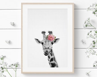 Giraffe Print, Giraffe Wall Art, Safari Animal, Safari Animal Print, Nursery Animals, Nursery Decor, Nursery Print, Watercolor Flower