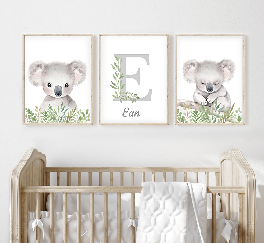 Custom Name Boy, Baby Koala Wall Art Print, Nursery Animals, Australian ...