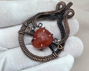 Natural Carnelian Pendant : Copper Wire Wrapped Boho Necklace