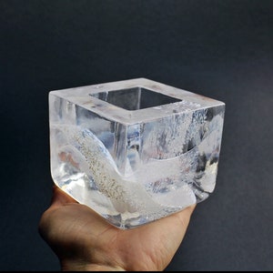 Kosta Boda Brick Candle Holde Lantern Crystal White Glass Swedish Scandinavian Design,Kosta Boda Brick glass art votive tealight holder