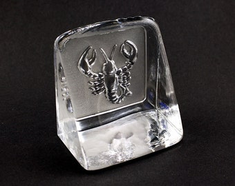 Swedish Crystal Cancer Zodiac Paperweight: Hand-Etched Nybro Art Glass
