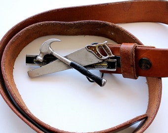 Vintage (1981) Hands on Cool Great American Buckle Company Carpenter Belt,Great American Buckle Company 1981 Carpenter Tools Belt Buckle