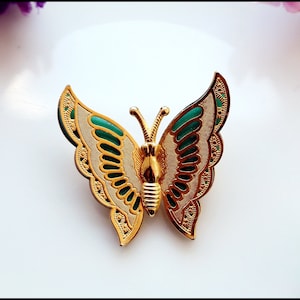 Goldfarbene Schmetterling Brosche: 70er Jahre Vintage Anstecknadel