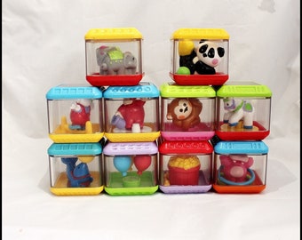 Blocos vintage Fisher Price, conjunto de 10 blocos Fisher Price, blocos interativos Fisher Price. Blocos de atividades Fisher Price