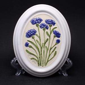 Vintage Swedish Ceramic Wall Plaque: Gabriel Cornflower Design, Ingegärd Burmeister