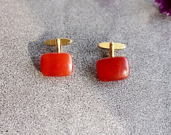 Gemelli vintage in vetro corniola - Gemelli quadrati placcati in oro di AMERIK