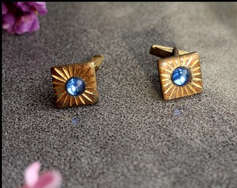 Vintage  Cufflinks,Blue Cufflinks,Vintage Cuff Links ,Men Cufflinks, Vintage Cufflinks 1970s Cufflinks, Gold Metal Cufflinks.