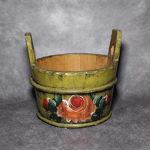 Antique Hand Painted Rosemaling Wooden Bowl - Scandinavian Folk Art