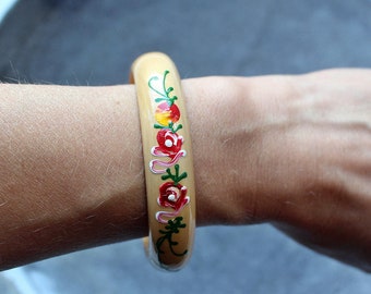 Pulsera de madera pintada a mano: Pulsera hippie floral