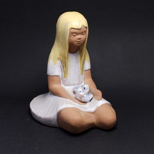 Vintage Jie Sweden ceramic figurine,Sweden,Jie keramik design,Large Jie Gantofta Sweden 60&#39;s ceramic blond girl with birds Edit Risberg