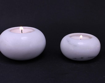 Vintage White Marble Candle Holders - Set of 3 - Studio Nova
