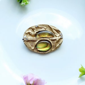 Vintage prachtige broche, vintage abalone en messing watervalbroche, vintage GELI&#39;S brocheAbalone sieraden, ovale brocheVintage broche