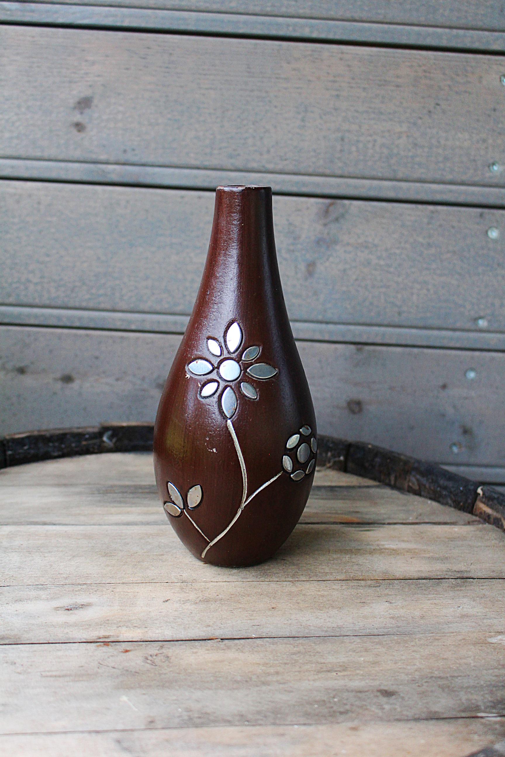 ヴィンテージ彫刻木製花瓶：花柄、素朴なホームデコレーション - Etsy 日本