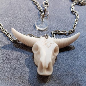 Tribal Yak Bone Bull Skull Pendant Necklace: Western Amulet Jewelry