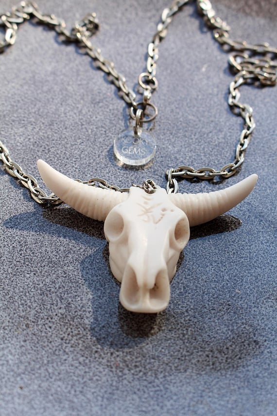 Tribal Yak Bone Bull Skull Pendant Necklace: Western Amulet 