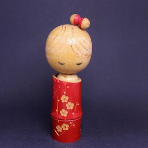 Vintage Japanese Wooden Kawaii Girl Kokeshi Doll with Kazuo Signature,Japanese Hot Spring Resort Onsen Omiyage Souvenir,Pretty Girl Kokeshi