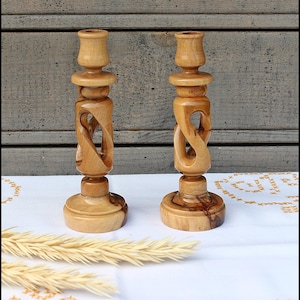 Olive wood candle holders Candlestick holder wood Spiral candlestick holders Olive wood gifts Wooden candle holder Candlestick set of 2