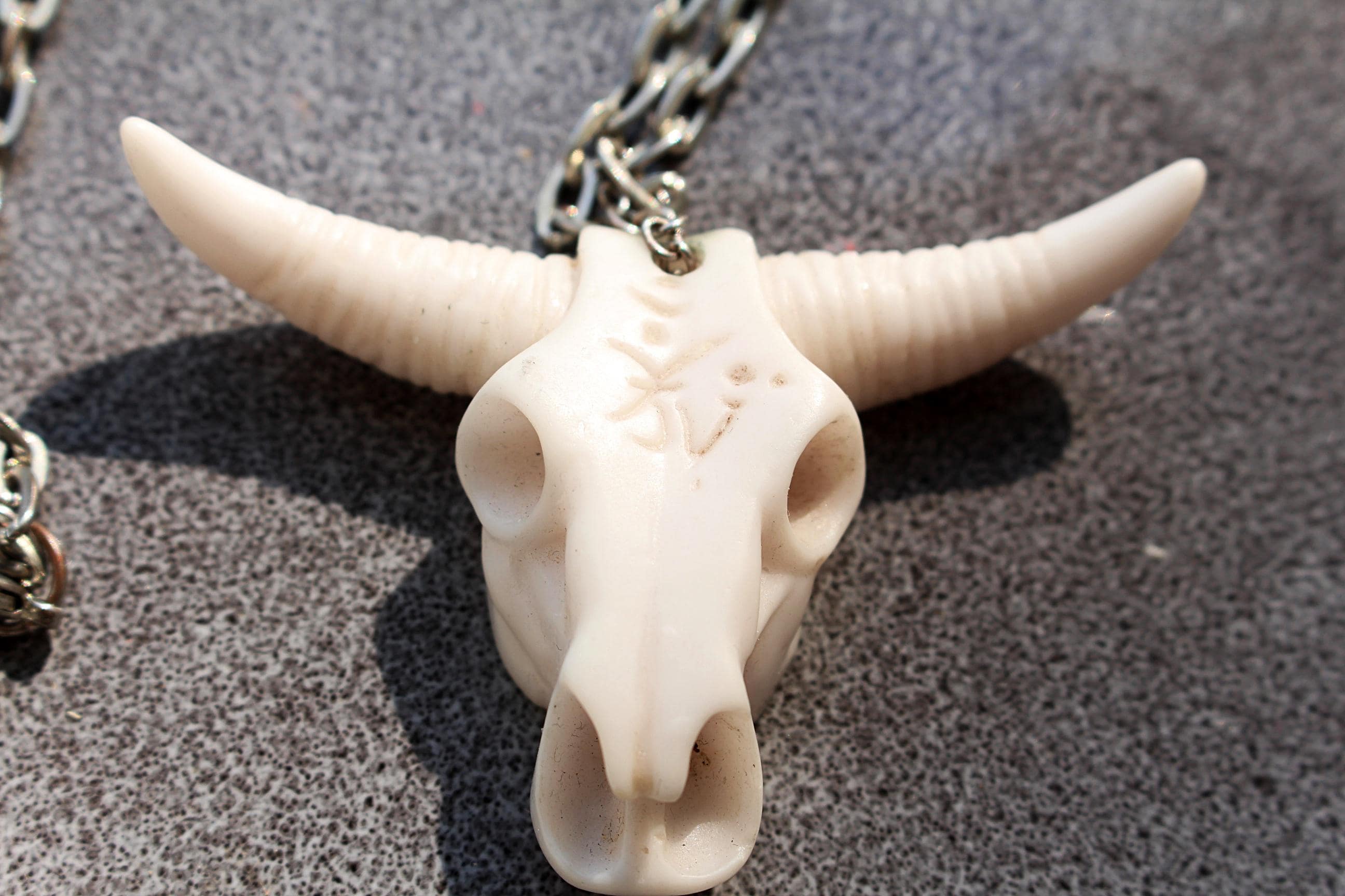 Tribal Yak Bone Bull Skull Pendant Necklace: Western Amulet 
