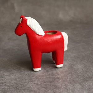 Vintage Red Ceramic Dala Horse Figurine Candle Holder