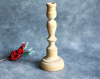 Turned Wooden Candlestick: Rustic Wedding Decoration (8.07 inches Tall)