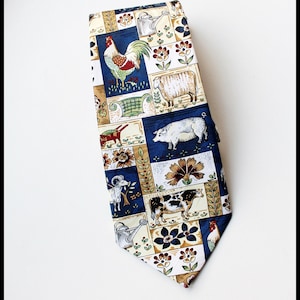 Men&#39;s necktie,Animals Tie, Fathers Day Gift, Farmers Tie, Blue and White Tie Men&#39;s Accessories