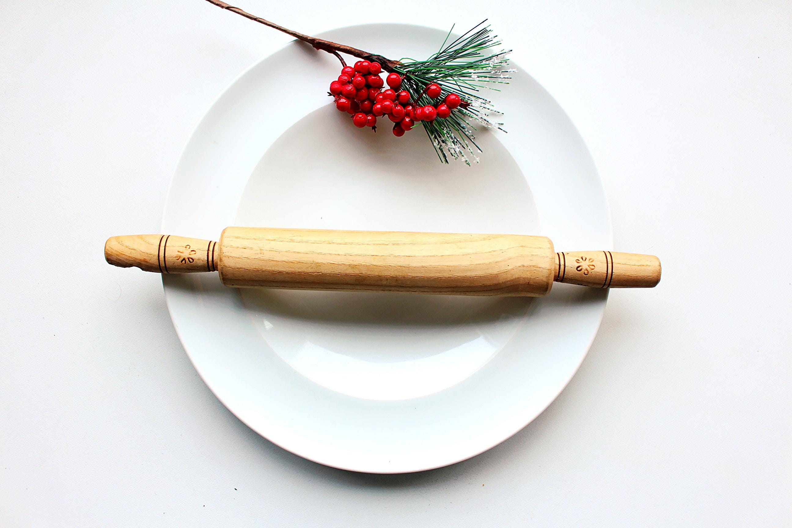 ヴィンテージ木製麺棒：アンティークキッチンデコレーション - Etsy 日本