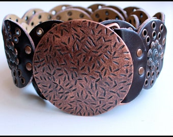 Handmade Moroccan Leather Belt With Hammered Brass Discs  display picture 2