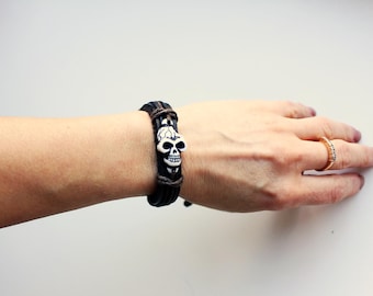 Skull Lederarmband,Skull Bracalete,Leder Bracalete,Leder Armband mit Skull,Lederarmband