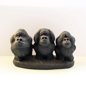 Vintage Pottery Three Wise Monkeys Figurine: See Hear Speak No Evil