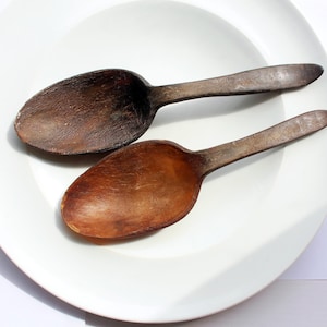 Horn Spoon Set of 2 Vintage,Two hand carved antique Bone Spoons,Viking Spoon