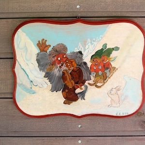 Vintage Norwegian Troll Painting: Scandinavian Folk Art Wall Decor
