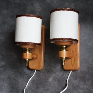 Vintage wall lamp pair,Scandinavian lamps with textile shade,Vintage Swedish wall lamps, modernist wall lamp,Vintage Modernist Wall Lamps