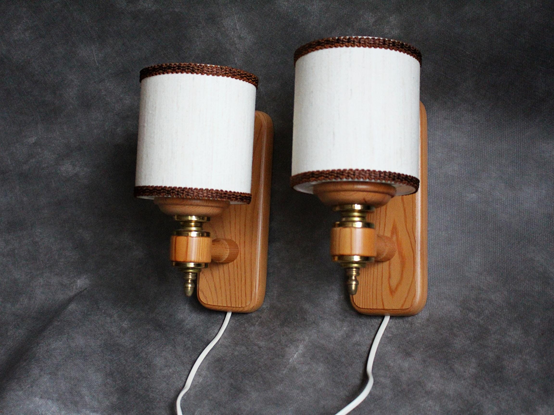 Vintage wall lamp pair,Scandinavian lamps with textile shade,Vintage Swedish wall lamps, modernist wall lamp,Vintage Modernist Wall Lamps