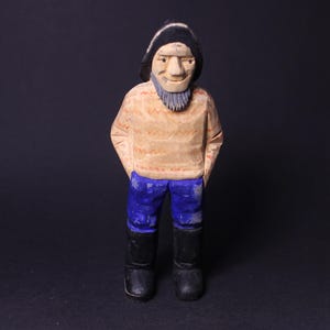 Vintage Sea Captain Figure,Nautical Statue,Sailor Ornament- Fisherman Carving,Spear Fisher,Vintage carved wood sea nautical figure