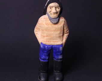 Vintage Carved Wood Sea Captain Figure: Nautical Decor (6.88 inch)