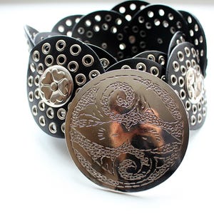 Moroccan Riveted Circle Leather belt Artisan Handcrafted Hammered Wheel Buckle Leather Double  main image 2