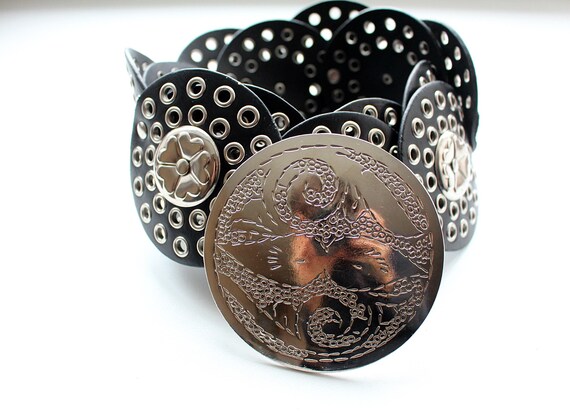 Vintage Black Moroccan Style Hips Belt Black Vegan Leather  display picture 3