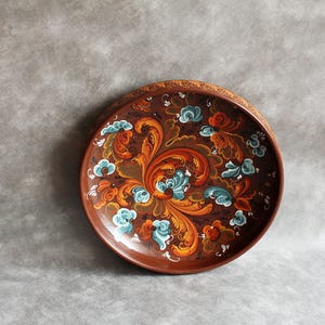 Norwegian Rosemaling Big plate,Vintage Big wooden tray,handmade wooden bowl,Circle wood tray from Norway,Wall hanging Norwegian folk art