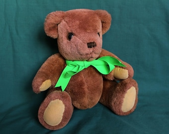 Vintage Brown Plush Bear with Scarf: Animal Toy